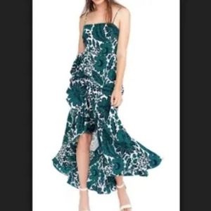 J. Crew 100% Silk Green and Black on White Spaghetti Strap Midi Dress Size 6